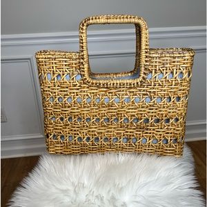 Anthropologie straw basket top handle bag